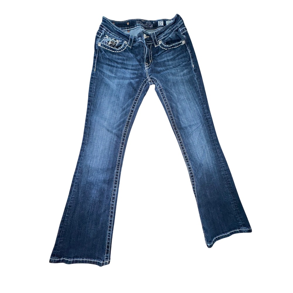 Miss Me Signature Bootcut Jeans Dark Wash Tribal Embroidery JW7067BD Size 27